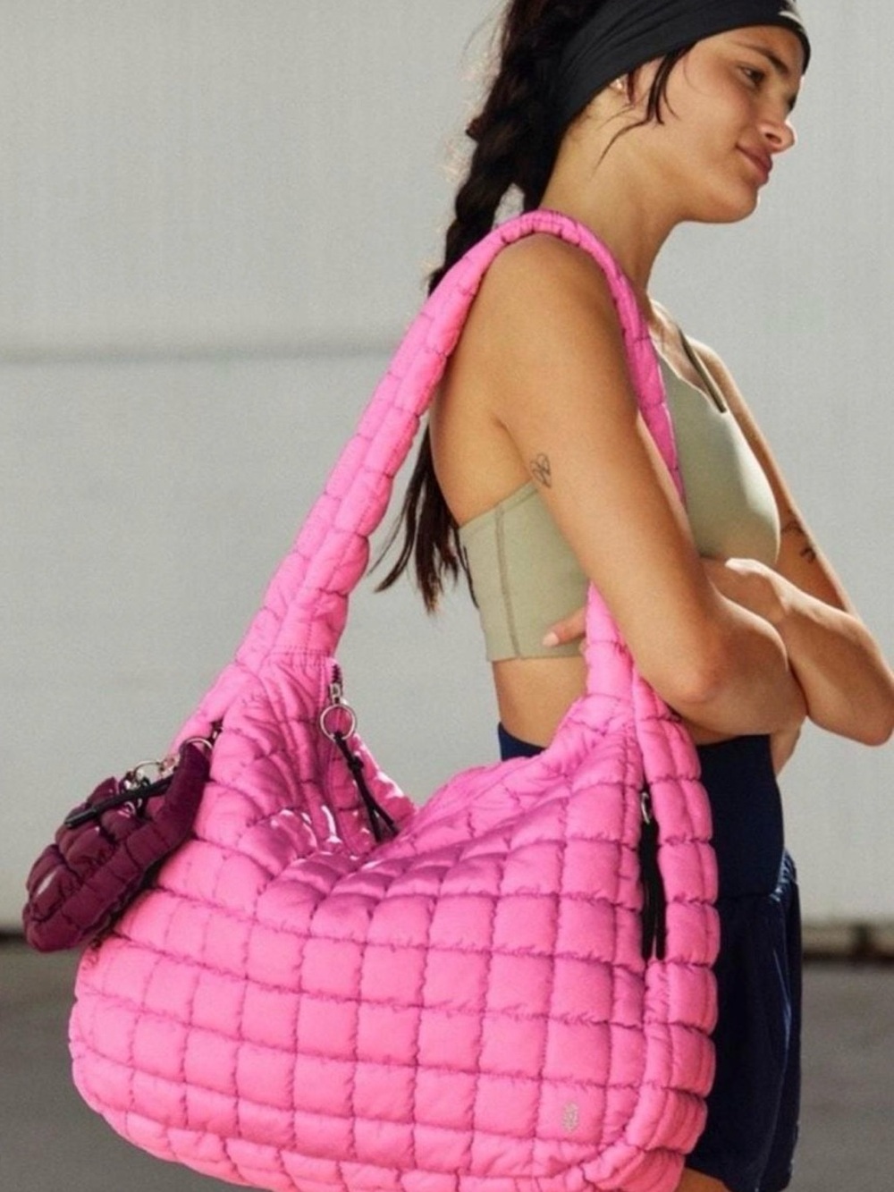Free People Quilted bubble gum Pink Padded Shoulder Tote